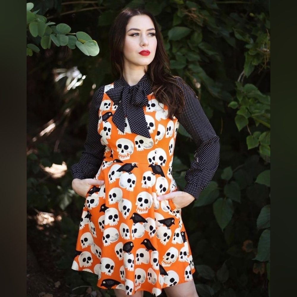 Retrolicious Skull Print Skater Dress Size L - Picture 5 of 12